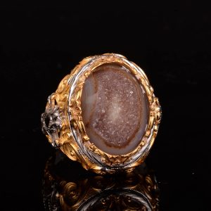 Sterling Gümüş Doğum Taşı Yüzükleri: Gerçek Kristal Druzy Kuvars Pembe, Lacivert, Kahverengi, Mavi, Sarı (Kahverengi) - Görsel 5