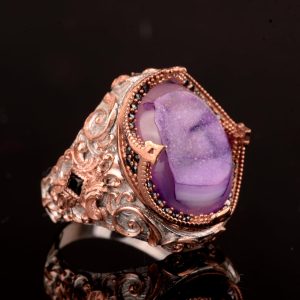 Gerçek Doğal Drusy Kristal Kuvars Taş Yüzüğü, 925 Ayar Gümüş Erkek Yüzüğü - Görsel 4