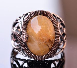 925 Ayar Katı Gümüş Erkek Yüzük Doğal Taşlarla - El Yapımı Şıklık (Altın Rutile Kuvars Taşı) - Görsel 2