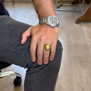 Gerçek Doğal Taş Yüzük - El Yapımı Şahin Yüzük - 925 Ayar Gümüş Yüzük (Amber) - Görsel 3