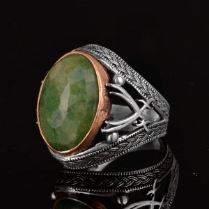 Gerçek Doğal Taş Erkek Yüzük, Kılıç Yüzüğü, 925 Ayar Gümüş Erkek Yüzük (Zümrüt) - Görsel 5