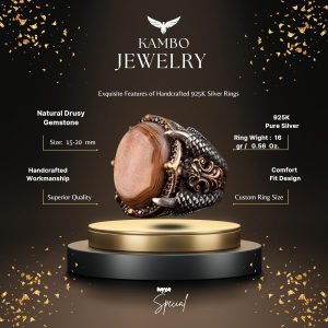 Doğal Druzy Kuvars ile 925 Ayar Gümüş Yüzük: Mavi, Lacivert, Yeşil, Kahverengi Seçenekleri (Kahverengi) - Görsel 2