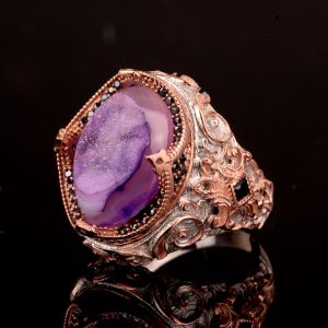 Gerçek Doğal Drusy Kristal Kuvars Taş Yüzüğü, 925 Ayar Gümüş Erkek Yüzüğü - Görsel 5