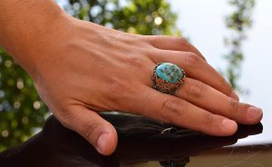 El Yapımı Doğal Turkuaz Yüzük | 925 Ayar Gümüş Erkek Yüzük | Koruma ve Şifa Tasarımı - Görsel 6