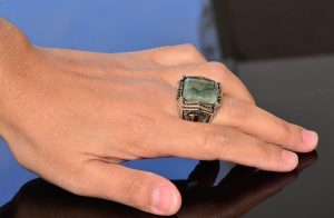 Gerçek Prehnit Yeşim Taşı Yüzük - Ayar Gümüş Erkek Bant Yüzüğü - Görsel 6