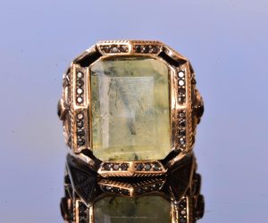 Gerçek Prehnit Yeşim Taşı Yüzük - Ayar Gümüş Erkek Bant Yüzüğü - Görsel 3