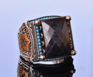 Gerçek Mavi Safir Dikdörtgen Taş Yüzük, 15.45 Karat, İslami Yüzük, 925 Ayar Gümüş Erkek Yüzük - Görsel 5