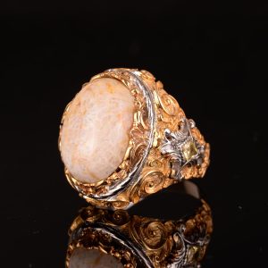 Gerçek Doğal Mercan Taşı Yüzük, 925 Ayar Gümüş Yüzük Erkekler İçin - Görsel 5