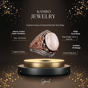 925 Ayar Gümüş Doğal Yemeni Akik Taşlı Erkek Yüzük - El Yapımı Kral Yüzük, Farklı Tasarım - Görsel 2