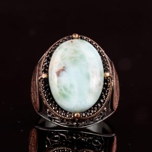 Larimar Taşlı Yüzük - Huzurlu 925 Ayar Solid Gümüş Erkek Yüzüğü - Okyanus Sakinliği Tasarımı - Görsel 4