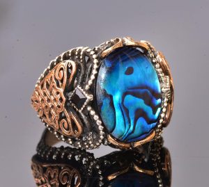 Doğal İnci Renkli Taş Yüzük, Gümüş Yüzük Erkekler İçin, Doğum Taşı Yüzüğü Erkekler İçin - Görsel 3