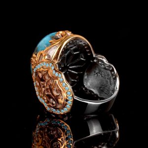 Gerçek Arizona Turkuaz Taşı, Camii Yüzüğü, Sterlin Gümüş Yüzük Mavi - Görsel 7