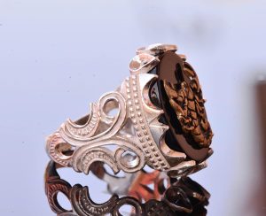 925 Ayar Gümüş Yüzük - Doğal Obsidan Taş Yüzük - Yüzükler (Akrep) - Görsel 4