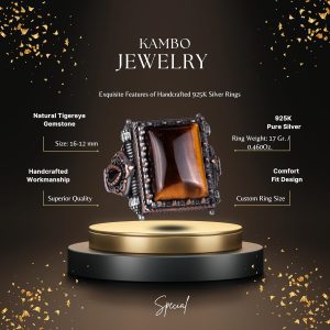 Gerçek Doğal Taş Yüzük - 925 Ayar Katı Gümüş Erkek Yüzüğü ile Kaplan Gözü - Modern Tasarım - Görsel 2