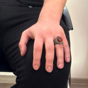 El Yapımı Doğal Kırmızı Akik Taşı Yüzük, 925 Ayar Gümüş Yüzük Erkekler İçin - Görsel 3