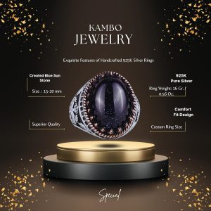 925 Ayar Gümüş Yüzük, Yapay Taş Yüzük, Kartal Sembolü Yüzük, El Yapımı Yüzük (Yapay mavi güneş) - Görsel 2