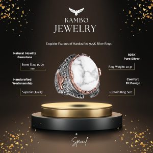 İslami Camii Doğal Howlite Taşlı Erkek Yüzük, 925 Ayar Gümüş Yüzük - Görsel 2