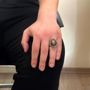 925K Gümüş İşçilikli Erkek Yüzük - Çeşitli Doğal Taşlarla Mevcut (Bronzit) - Görsel 3