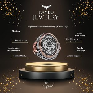 925 Ayar Gümüş Erkek Yüzük, Davud Yıldızı Yüzüğü, Erkekler için Farklı Yüzük - Görsel 2