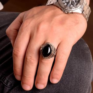 Gerçek Doğal Taş Yüzük, Kral Yüzüğü, Oval Yüzük, 925 Ayar Gümüş Yüzük - Görsel 4