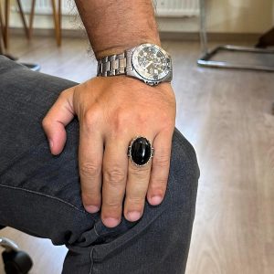 Gerçek Doğal Taş Yüzük - 925 Ayar Gümüş Büyük Yüzük - El Yapımı Yüzük (Oniks) - Görsel 3