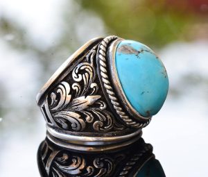 Doğal Arizona Turkuaz Taş Yüzük, Erkek Yüzük, Gümüş Yüzük yeşil - Görsel 4