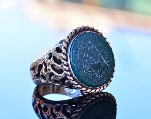 El Yapımı Süleyman Mührü Yüzüğü, Doğal Yeşil Oniks Taşı, İslami Erkek Yüzüğü, 925 Ayar Gümüş - Görsel 4