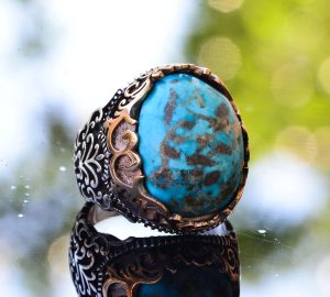 El Yapımı Doğal Turkuaz Yüzük | 925 Ayar Gümüş Erkek Yüzük | Koruma ve Şifa Tasarımı - Görsel 3