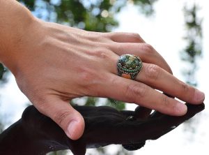 Erkekler için Yeşil Turkuaz Taş Yüzük, 925 Ayar Gümüş Vintage Tasarım - Görsel 7