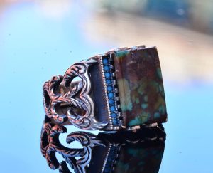 Gerçek Doğal Arizona Turkuaz Taş Yüzük - Gümüş Yüzük - Özel Gümüş Yüzük (Stil-3) - Görsel 4