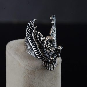 Erkekler için Sterling Gümüş Yüzük - Büyük ve Ağı Heavy Phoenix Ölüm Kafası Biker Yüzüğü - Görsel 5