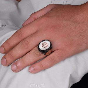 Desenli El Yapımı Yüzük - 925 Ayar Gümüş Erkek Yüzüğü - Davut Yıldızı Takı (Terazi) - Görsel 3