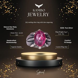 Gerçek Doğal Yıldız Yakutu Taşlı El Yapımı Gümüş Pençe Yüzük – Aslan İçin Güç ve Cesaret - Görsel 2