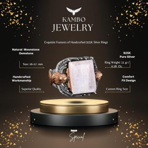 Gerçek Doğal Aytaşı Taşlı Kartal Erkek Yüzüğü, Vintage Yüzük, 925 Ayar Gümüş Yüzük Erkekler İçin - Görsel 2