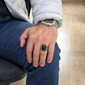 925 Ayar Gümüş Yapay Taş Yüzük, Mavi Güneş Taşı Yüzük, Denizci Çapa Gümüş Yüzük - Çeşitli ve Farklı Koleksiyon - Görsel 3