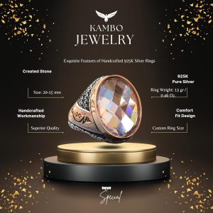 İslami Yüzük, 925 Ayar Gümüş Erkek Yüzüğü, Sentetik Taş Erkek Yüzüğü - Görsel 2