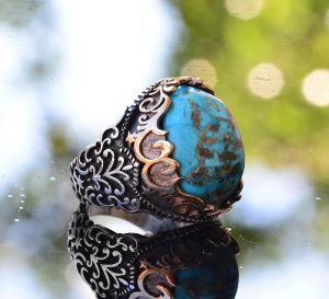 El Yapımı Doğal Turkuaz Yüzük | 925 Ayar Gümüş Erkek Yüzük | Koruma ve Şifa Tasarımı - Görsel 4