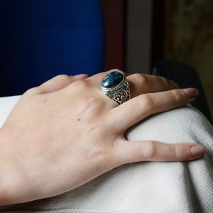 Gerçek Doğal Taş Yüzük, 925 Ayar Gümüş Yüzük (Turkuaz) - Görsel 7