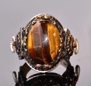 El Yapımı 925 Ayar Gümüş Erkek Yüzük, Gerçek Taşlı Yüzük, Aslan Tasarımı, Altın Kaplama Doğum Taşı Yüzüğü (Kaplan Gözü) - Görsel 5