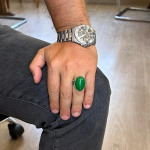 Gerçek Doğal Taş Yüzük - 925 Ayar Gümüş Büyük Yüzük - El Yapımı Yüzük (Jade) - Görsel 3