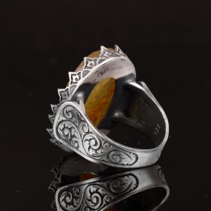 Doğal AsaletBüyük Yüzük  Koleksiyonu: 925K Gümüş Erkek Yüzükler Gerçek Taşlarla - Zamansız Zarafet (Kehribar Taşı) - Görsel 7