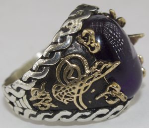 925 Ayar Gümüş Erkek Yüzük - Doğal Ametist Taşı - Osmanlı Tuğrası Tasarımı - Şık El Yapımı Takı - Görsel 3