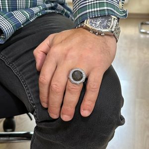 Doğal Taş Yüzük - 925 Ayar Saf Gümüş El Yapımı Erkek Yüzüğü (Dumanlı Kuvars) - Görsel 3