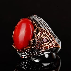 Kral Yüzük, Gerçek Doğal Mercan Taşı Yüzük, El Yapımı Yüzük, 925 Ayar Gümüş Yüzük Erkekler İçin, Farklı Erkek Yüzüğü - Görsel 7