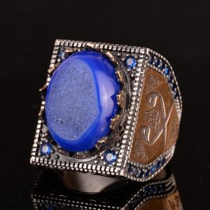 Gerçek Doğal Druzy Kuvars Kristal Taş Yüzük, İslami Yüzük, 925 Ayar Gümüş Yüzük Erkekler için - Görsel 3