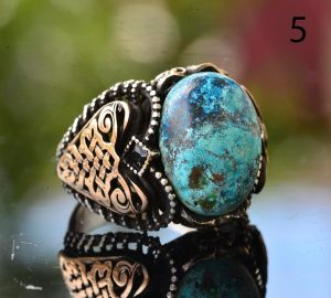 Erkek Yeşil Turkuaz Taş Yüzük, 925 Ayar Gümüş ile Vintage Orta Doğu Tasarımı (Stil-3) - Görsel 4