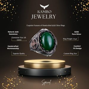 925 Ayar Katı Gümüş Erkek Yüzük Doğal Taşlarla - El Yapımı Zarafet (Yade Taşı) - Görsel 2