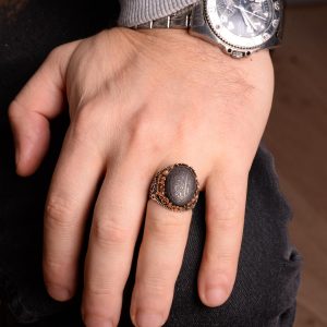 Gerçek Doğal Hematit Taş Yüzük, 925 Ayar Gümüş Yüzük, İslami Erkek Yüzüğü - Görsel 3