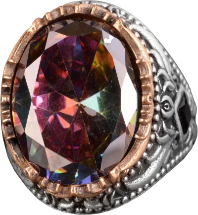 Mistik Topaz Yapay Taş, 925 Ayar Gümüş Erkek Yüzük, El Yapımı Erkek Yüzüğü - Görsel 1