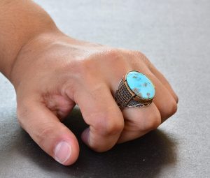 Doğal Arizona Turkuaz Taşlı Sterlin Gümüş Erkek Yüzük - Görsel 6